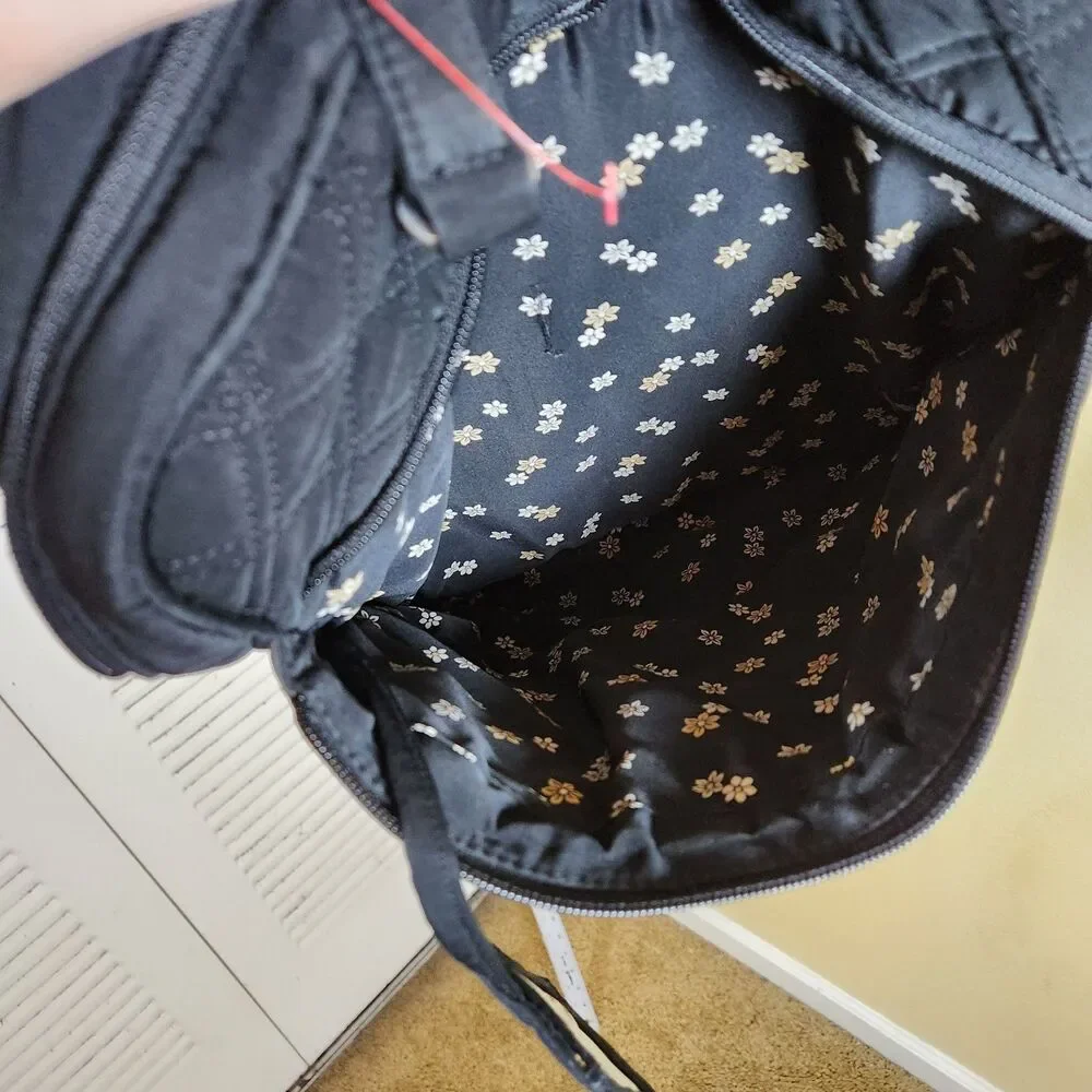 Vera Bradley Quilted Laptop‎ Messenger Bag Black solid minimalist pockets